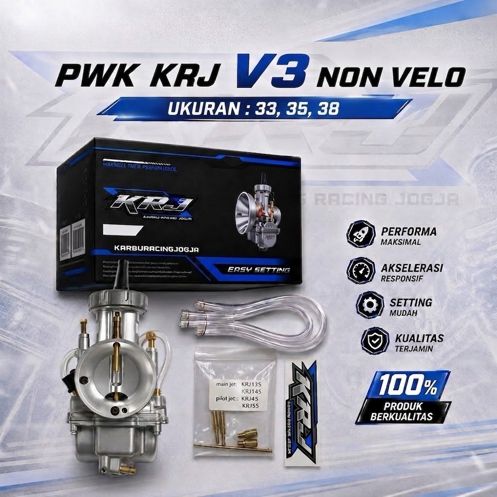 KARBURATOR PWK KRJ V3 Ukuran 33 35 38 - TANPA VELO - SUPERFLOW CNC + VELO V1 dan VELO V2
