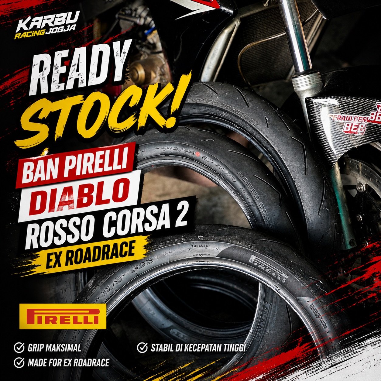 READY STOCK LANGSUNG KIRIM - BAN EX RACE DIABLO ROSSO 100/80 RING 17